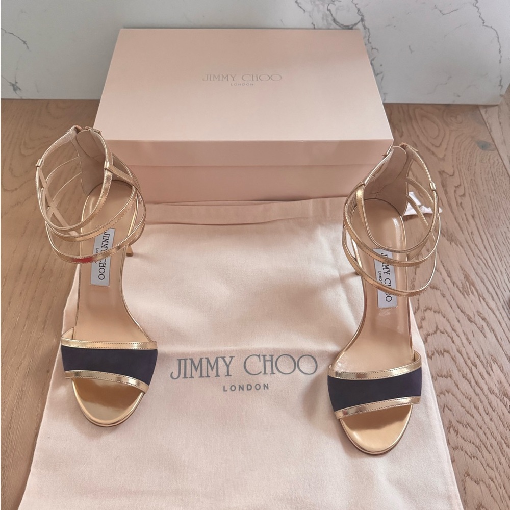 Jimmy Choo Strappy Gold and Black Heels